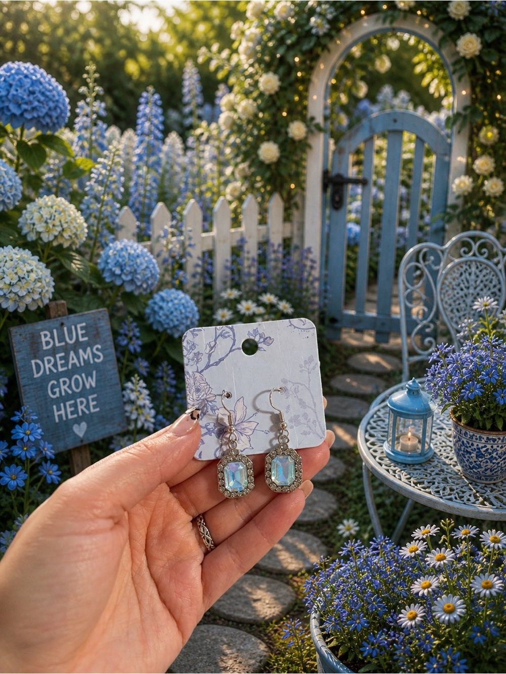 Handmade Elegant Silver and Blue Crystal Earrings